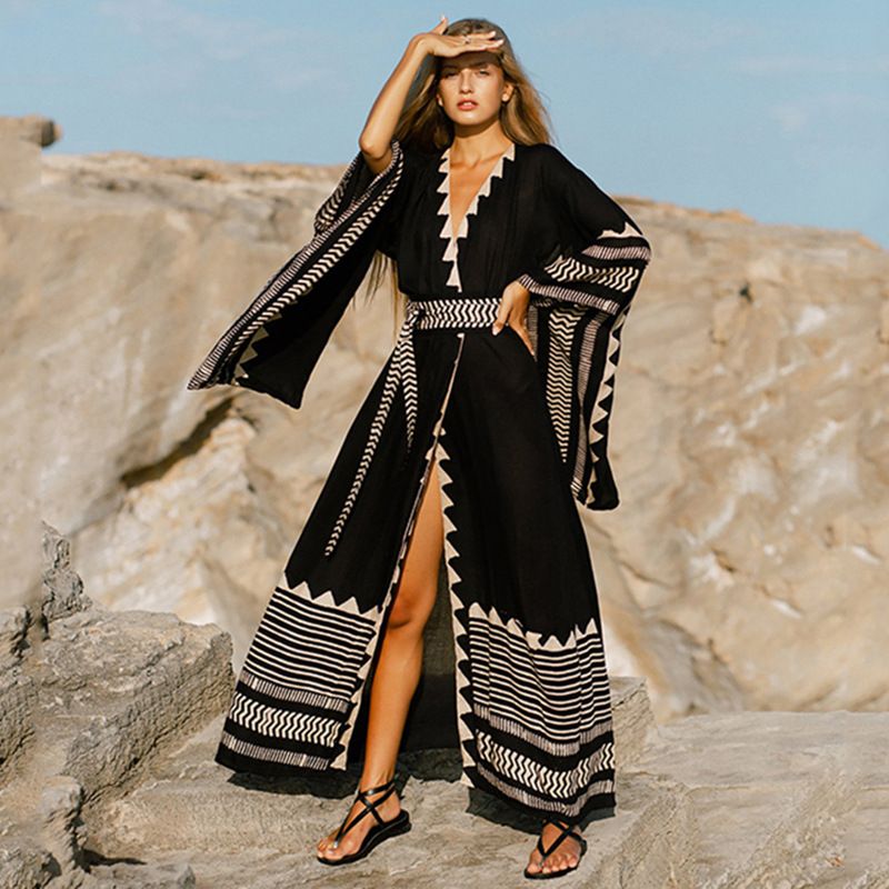 Women's Printed Cotton-Like Cover-Up Kimono – Lightweight Beach Sunshade Wrap For Swimsuits, Bikini, Vacation & Pool Party_voghion.com