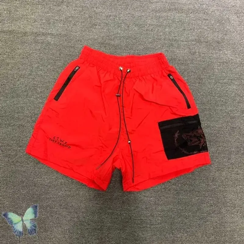 Pantaloncini da uomo Rosso Nero Tasca laterale Corda lunga elastica T221129_voghion.com