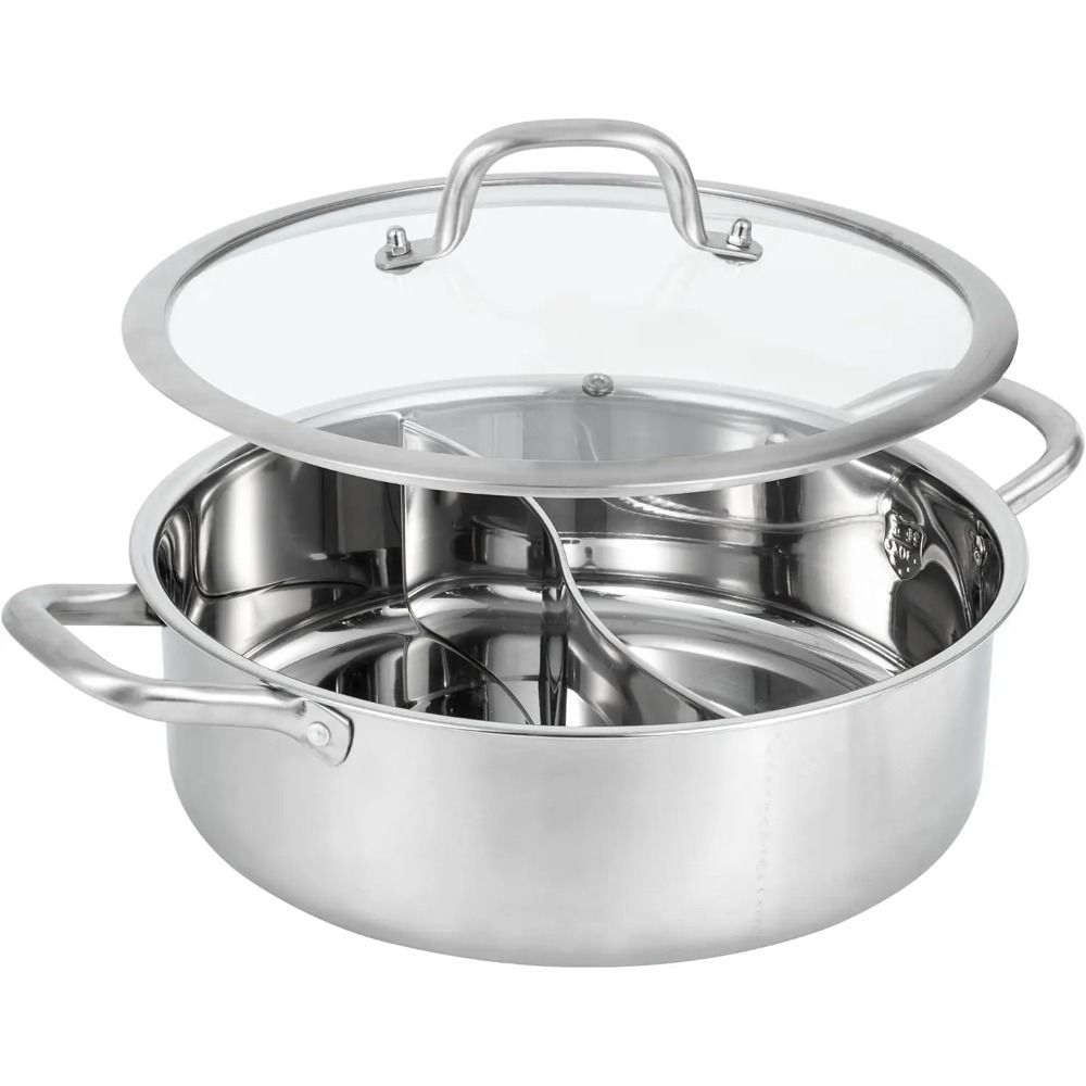 Shabu Shabu Pot, 4.5 Qt 304 Stainless Steel Hot Pot With Divider, 11.8 Inches Soup Cookware For Induction Cooktop, Gas Stove_voghion.com