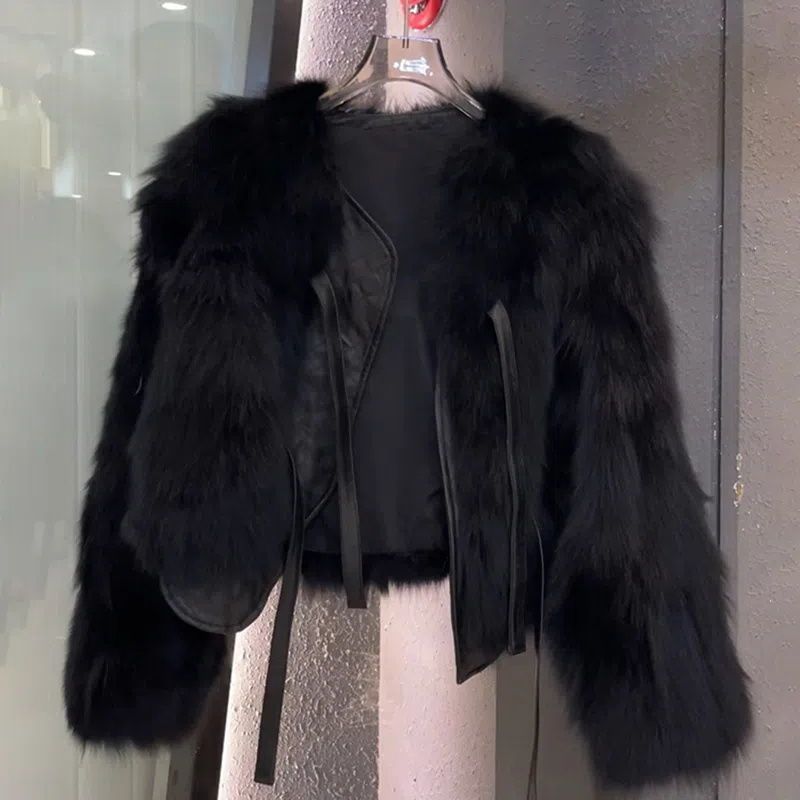Cappotto da donna in finta pelliccia di volpe da donna, temperamento che riduce l'età, top corto e versatile con lacci_voghion.com