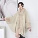Women's Shawls Autumn And Winter Fashion New Loose Large Size Coat Fur Collar Sweater Outer Wear Medium Long Solid Color Cloak Shawl 1188_voghion.com