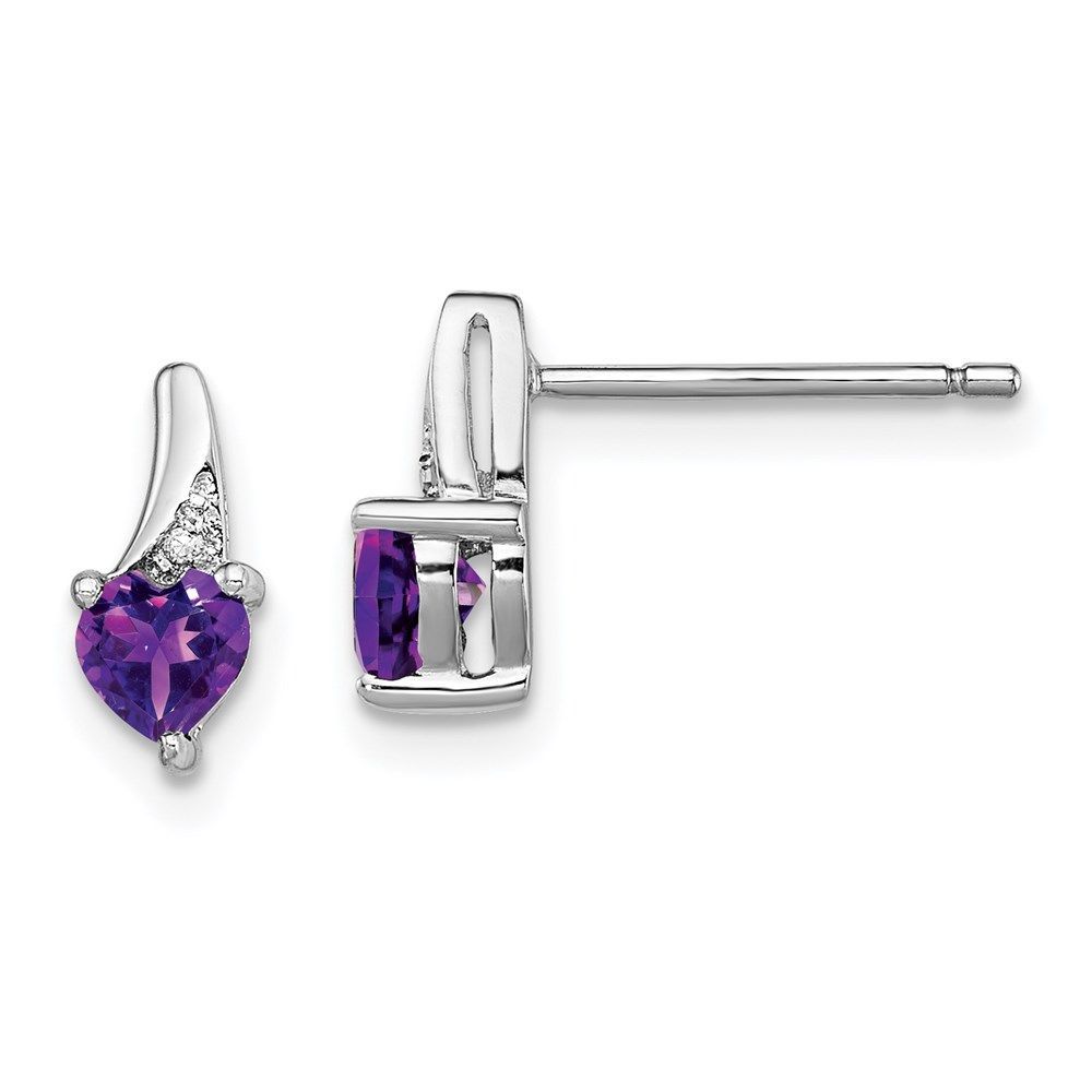 Sterling Silver Rhodium-plated Amethyst And Diamond Earrings_voghion.com