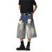 Washed Ripped Denim Shorts Men And Women Summer Straight Loose Wide Leg Pants_voghion.com