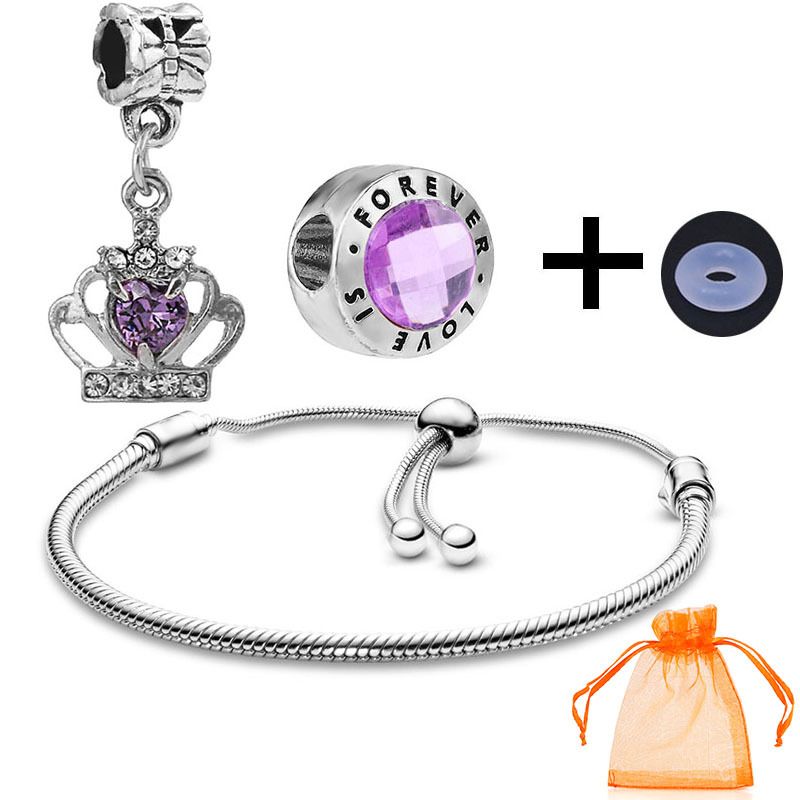 Braccialetti con ciondoli Panjia, bracciale fai da te semplice in argento con corda di trazione, catena di base con accessori viola, ornamenti in corda, una varietà di opzioni_voghion.com
