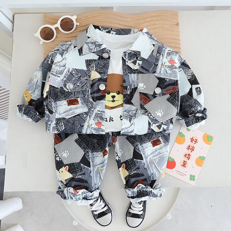 Set di tre pezzi con camicia e cappotto a maniche lunghe autunno 2025, nuovo primaverile, abbigliamento per bambini da 1 a 5 anni_voghion.com