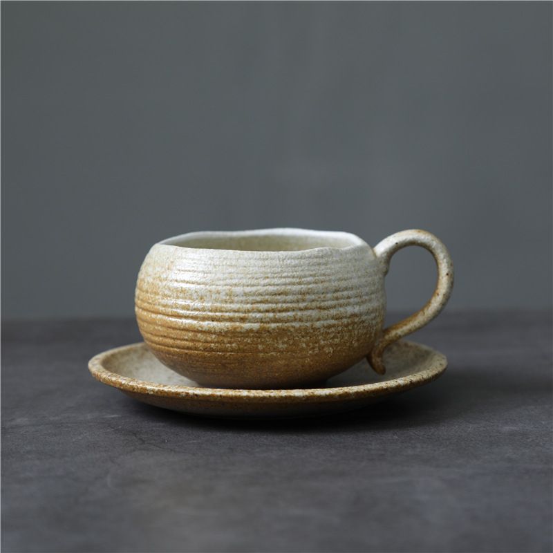 Vintage ceramic mug stoneware small capacity coffee cup saucer set Japanese ceramic mug afternoon tea coffee mug mug_voghion.com