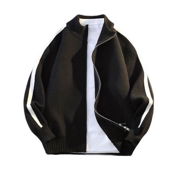 Herren-Strickjacke mit Streifen in Übergröße mit Reißverschluss und Stehkragen – atmungsaktiv, maschinenwaschbar, dehnbar (Schwarz, Grau, Grün)_voghion.com