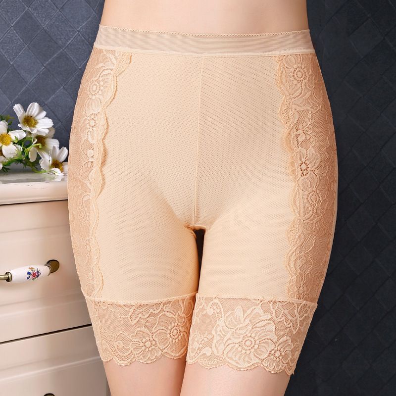 Women Lace Trim Short Leggings Stretch High Waist Underpant Plus Size Bottom Safety Pants Ladies Underwear Panties_voghion.com