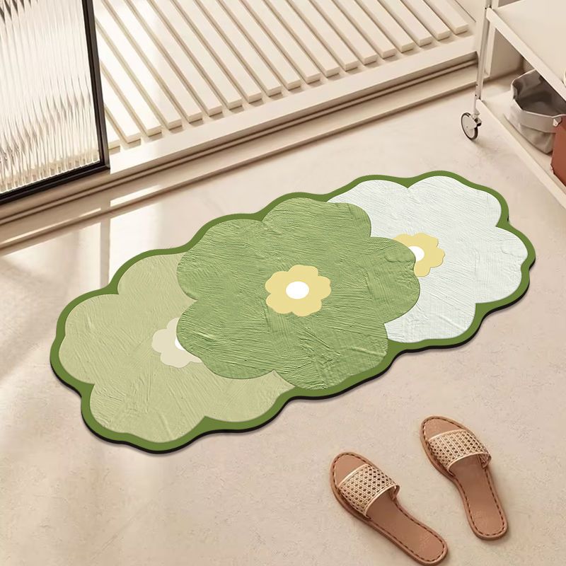 Absorbent Diatomaceous Earth Flower Non-Slip Toilet Door Mat Bathroom Carpet_voghion.com