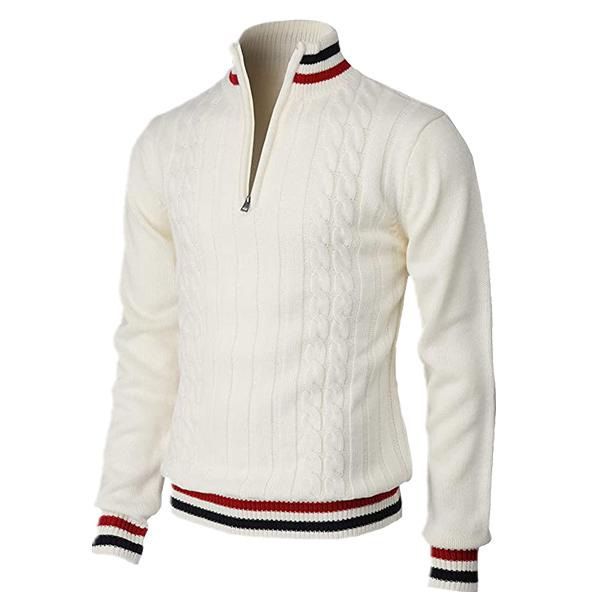 Men's British Style Business Casual Color Block High Neck Knitted Sweater With Zipper - Stretch Polyester Blend, Loose Fit, Long Sleeve_voghion.com
