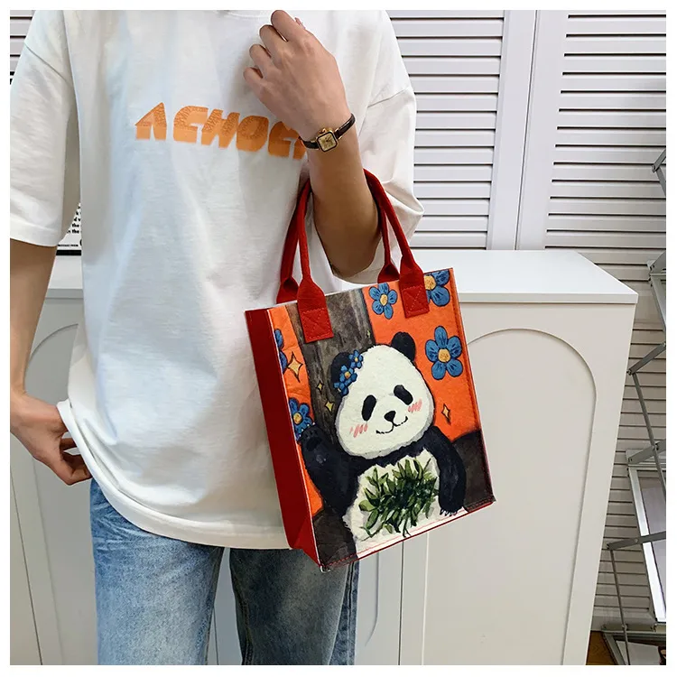 Sac à main de grande capacité pour femmes, fourre-tout de Shopping avec motif de dessin animé, fourre-tout en feutre épais, nouvelle collection 2024_voghion.com