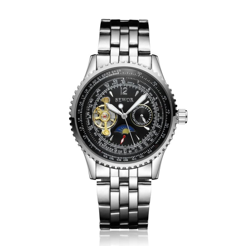 Tira de acero Sewor multifuncional con forma de sol, luna y estrellas, volante grande ahuecado para maquinaria comercial masculina_voghion.com