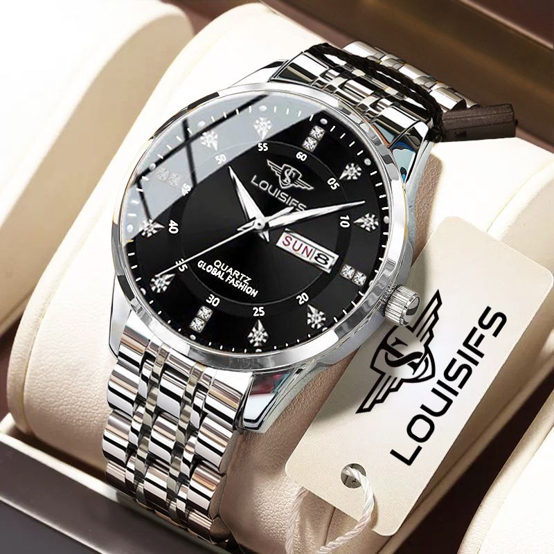 Men's Stainless Steel Quartz Watch With Luminous Hands, Date Display, And 10m Water Resistance - Elegant Business Style Quartz Watch_voghion.com