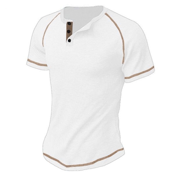 Large round neck buckle men's summer solid oversized waffle casual Henry T_voghion.com