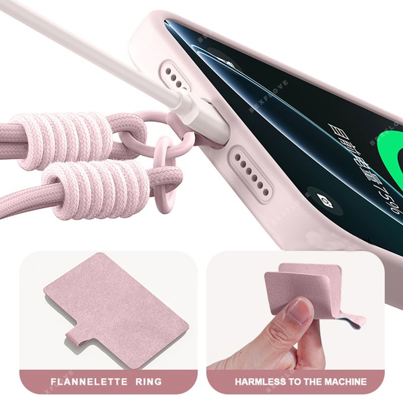 Liquid Silicone Strap Phone Case For Iphone 16E 14 15 Plus 12 13 Mini 11 16 Pro X XR XS Max SE Lanyard Protector Soft_voghion.com