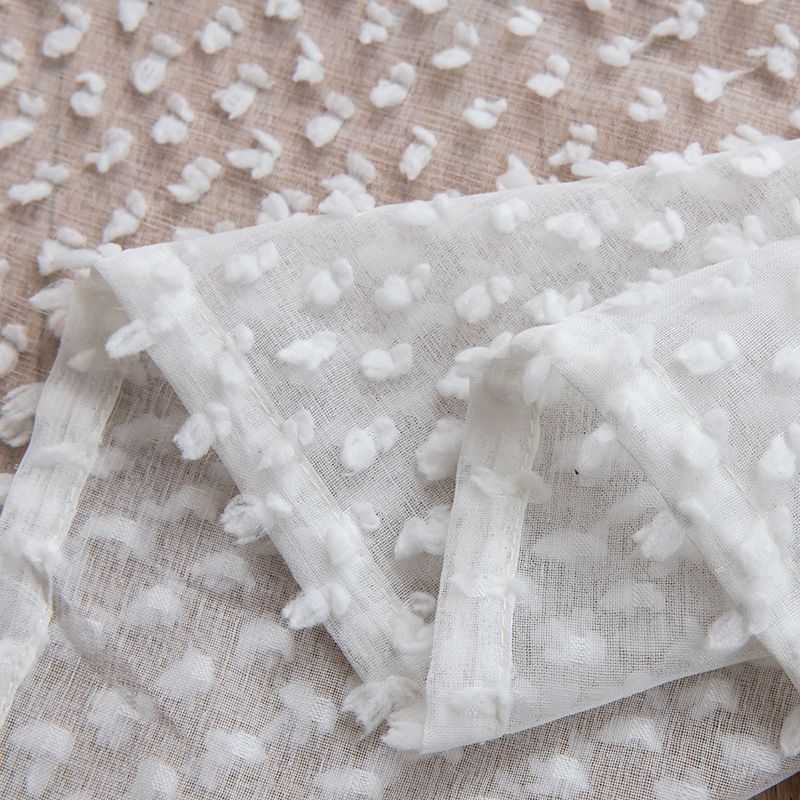 Linen Blend Raindrop Embossed Sheer Curtains – Ready-Made Scandinavian Sheer Panels With Lace & Jacquard Detailing (Light Filtering)​_voghion.com