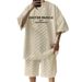 24 T-shirt a maniche corte con stampa a scacchiera in jacquard estivo da uomo, set di pantaloncini casual larghi e taglie forti_voghion.com