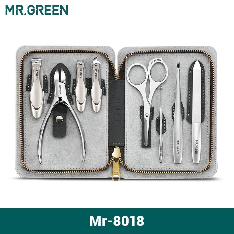 Set MR.GREEN Manicure With Morandi Grey Top-Grade Full Grain Cow Leather Packaging Nail Clipper Kits Perfe_voghion.com
