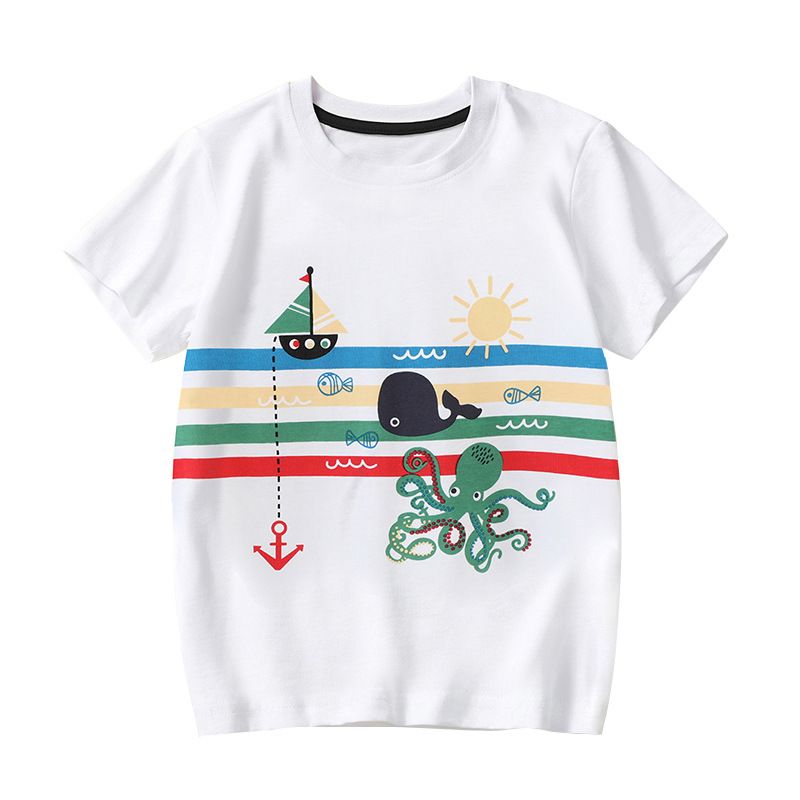 Mother & Kids High End Children's Clothing Summer Summer Trendy Boys Short Sleeved Children's White T Shirt Summer Boy Baby_voghion.com