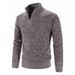 Autumn Winter Thick Knitted Solid Color Zipper Mock Neck Slim Fit Knit Sweater Men Casual Pullover Man_voghion.com