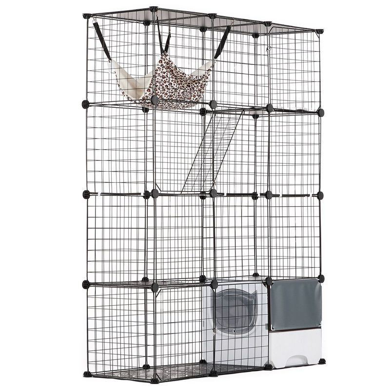 Large 4-tier Cat Cage 41 X 14 X 55" Metal Wire Cat Enclosure With Hammock_voghion.com