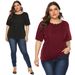plus size women's clothing wavy edge solid color simple and versatile T-shirt casual short sleeve top_voghion.com