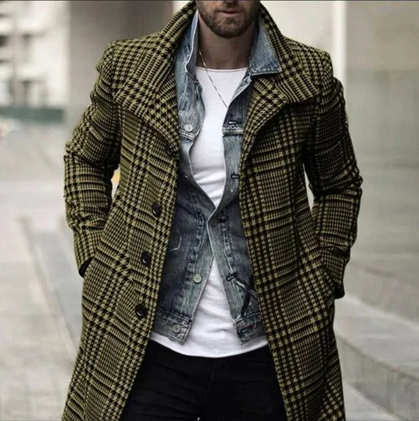 Abrigos PFHQ Otoño 2022 Moda para hombre Cortavientos a cuadros Abrigo informal para hombre Gabardina larga Abrigo largo_voghion.com