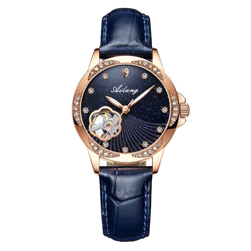 AILANG – Montre mécanique squelette pour femme, flambant neuve, tendance, en cuir, étanche, de luxe, avec diamants_voghion.com