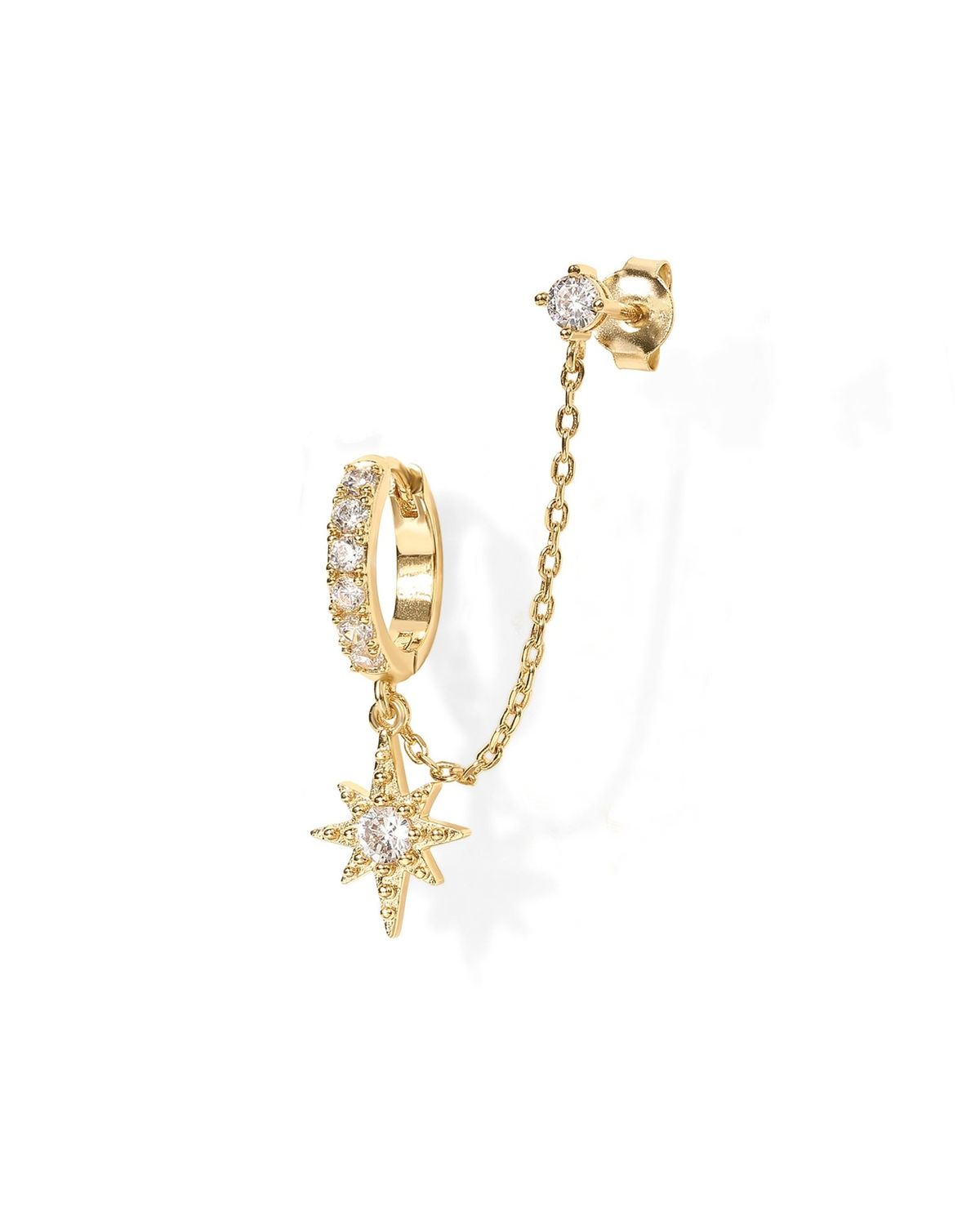 Orecchini da donna in ottone placcato oro vero, versatili, di alta qualità, con esagramma e zirconi, in saldo alla moda._voghion.com