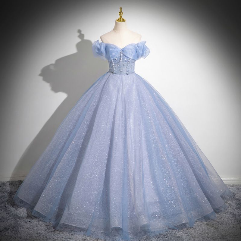 Damenbekleidung Einschultriges Hellblaues Kleid für Gesangskunstprüfungen Solo-Puffrock Prinzessinnenkleid für die Zeremonie zum Erwachsenwerden, Gastgeberin der Jahrestagung_voghion.com
