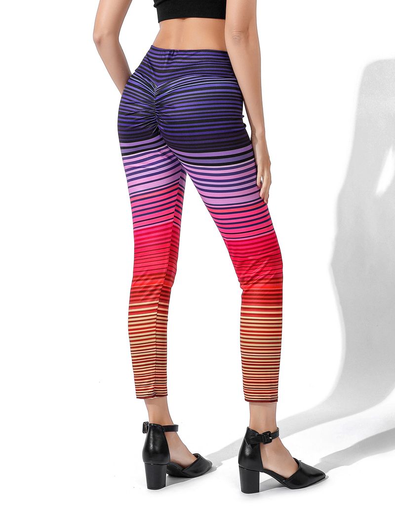 Damen-Yogamode, große Größe, Farbstreifen, Farbverlauf, Digitaldruck, hohe Taille, hochelastische Yogahosen-Leggings für Tanztraining_voghion.com