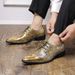 Cross-Border Gold Glossy Business Brogue European And American Fashion Large Size Lace-Up Derby Pointed Toe Small_voghion.com