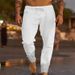 Pantaloncini casual larghi da spiaggia in cotone e lino con coulisse, tinta unita, da uomo_voghion.com