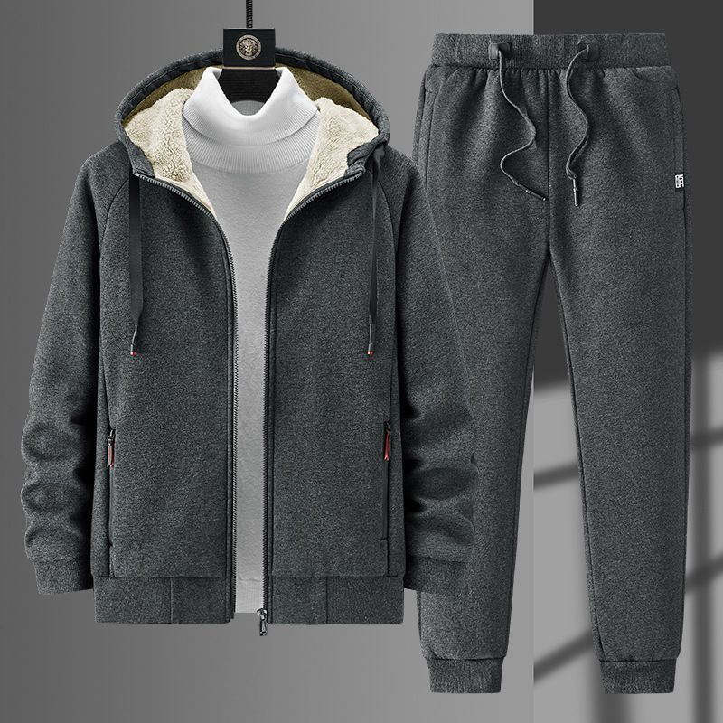 Men's Clothing Two-piece Set Plus Size Winter Cashmere Cardigan Hoodie Tracksuit Men Fleece Pants Men_voghion.com