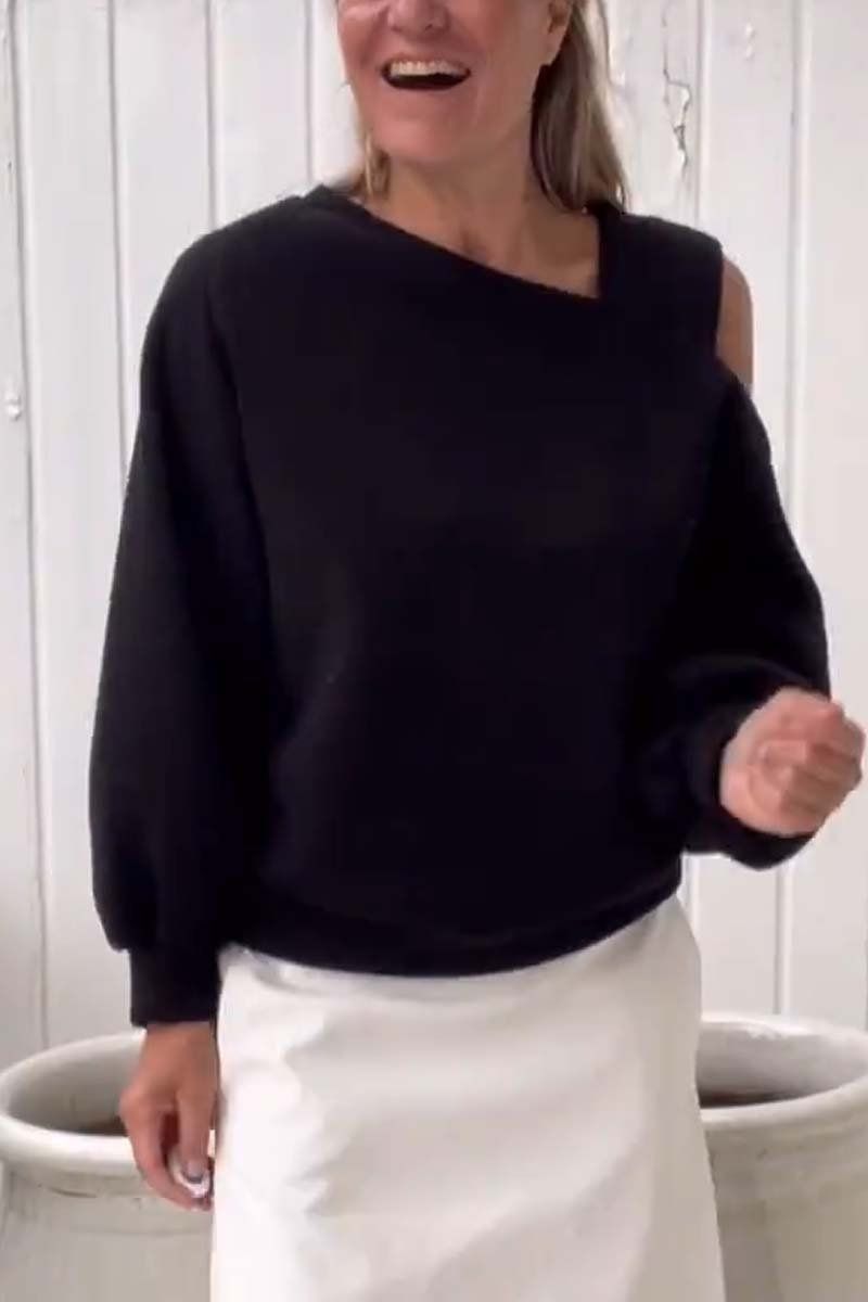 Damkläder Casual off shoulder lös långärmad plus sammetströja_voghion.com