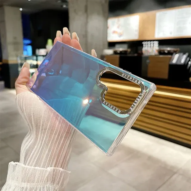 Custodia Aurora trasparente riflettente laser per Samsung Galaxy S24 S23 Plus Ultra S22 Custodia per fotocamera con placcatura ultra antiurto_voghion.com
