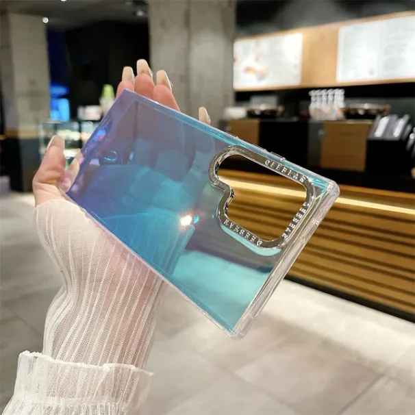 Custodia Aurora trasparente riflettente laser per Samsung Galaxy S24 S23 Plus Ultra S22 Custodia per fotocamera con placcatura ultra antiurto_voghion.com