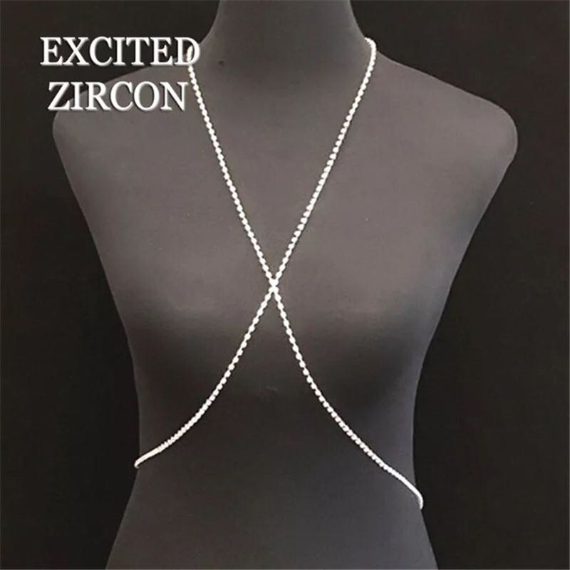 Sexy chest fashionable beach necklace, multi-layer cross chain, rhinestone jewelry body chain_voghion.com