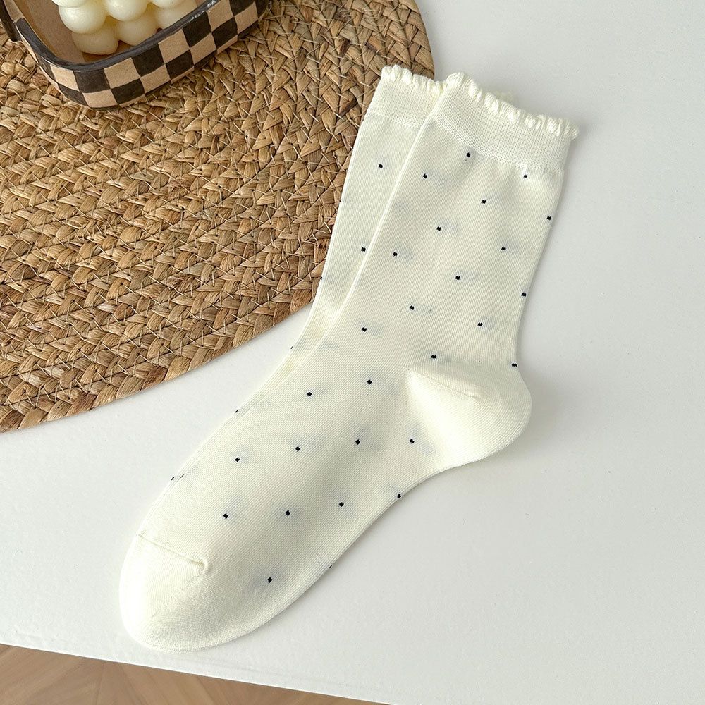 Lace Polka Dot Women's Mid-Calf Socks 2025 Fall/Winter New Long Socks_voghion.com
