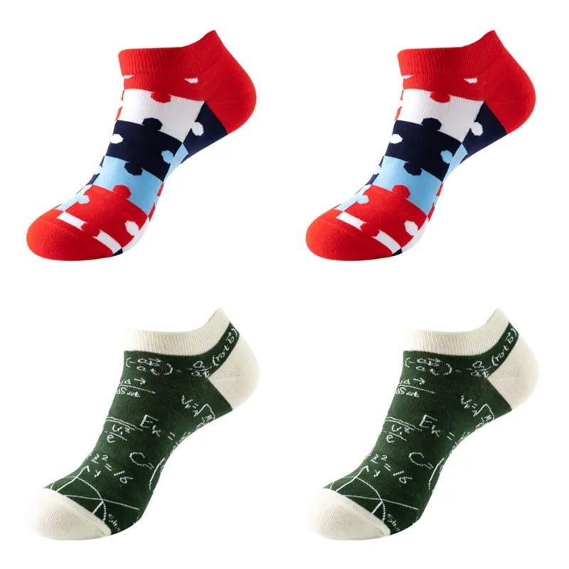 4Pair Unisex Fashion Cotton Men Woman Socks Haruku Art Oil Painting Cartoon Fruit Animal Casual Ankle Low Cut Sox_voghion.com