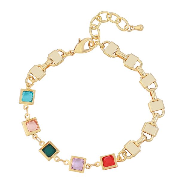Vrouwen sieraden niche ontwerp kleurrijke vierkante zirkonia armband niche ontwerp gouden ring messing temperament armband_voghion.com