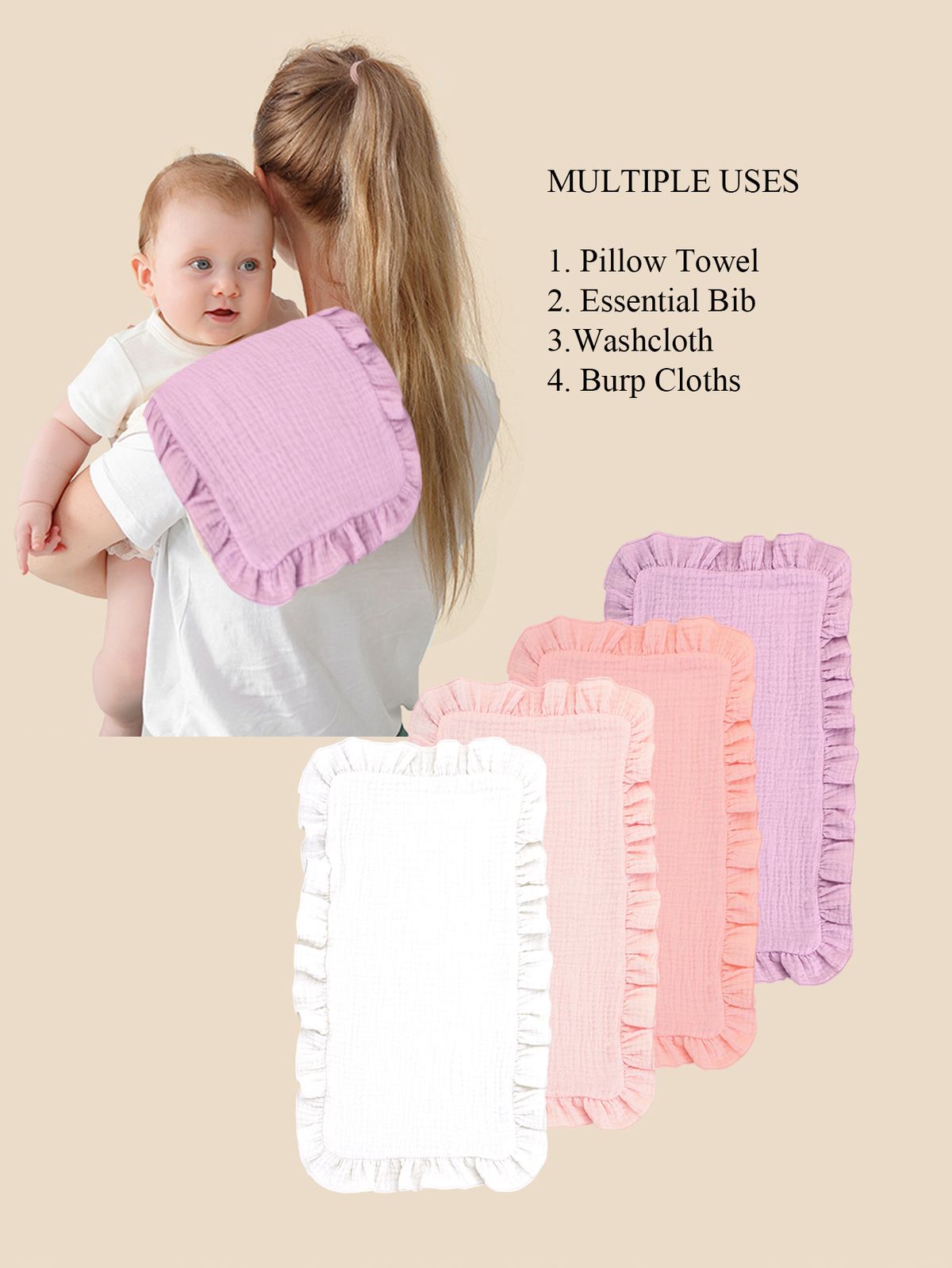 4 gab./komplekts mīksts muslīna kokvilnas marles plecu lupatiņa mazuļa atraugas spilventiņš volāns jaundzimušā mazuļa atraugas lupatiņas_voghion.com