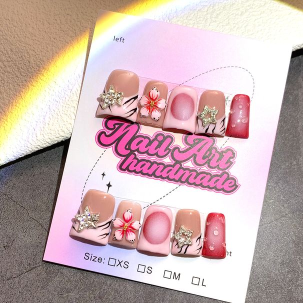 10PCS Short Duck Bill National Fortune Red Carved Press On Nails - Handmade Europe & America Hot Sale_voghion.com