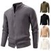 Men’s Thickened Knit Sweater – Winter Stand Collar Cardigan With Ribbed Hem, Stretch Polyester Pullover For Casual Layering (M-4XL, 5 Colors)_voghion.com