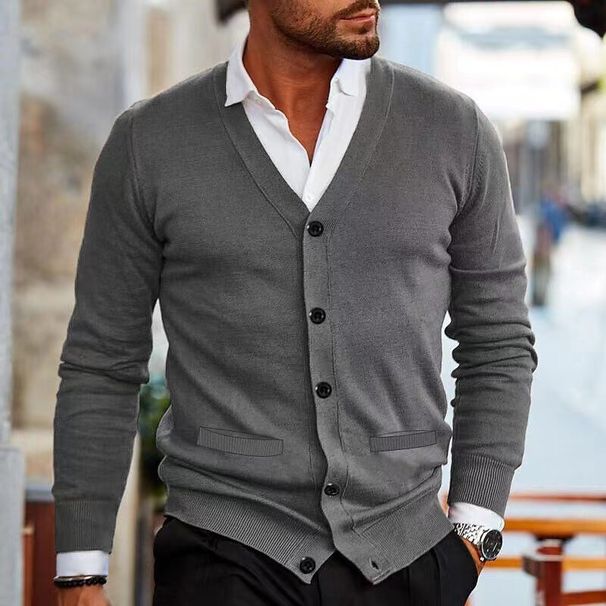 Cardigan in maglia con scollo a V da uomo – Maglione a maniche lunghe slim fit (M-5XL) – Essenziale per autunno/inverno_voghion.com