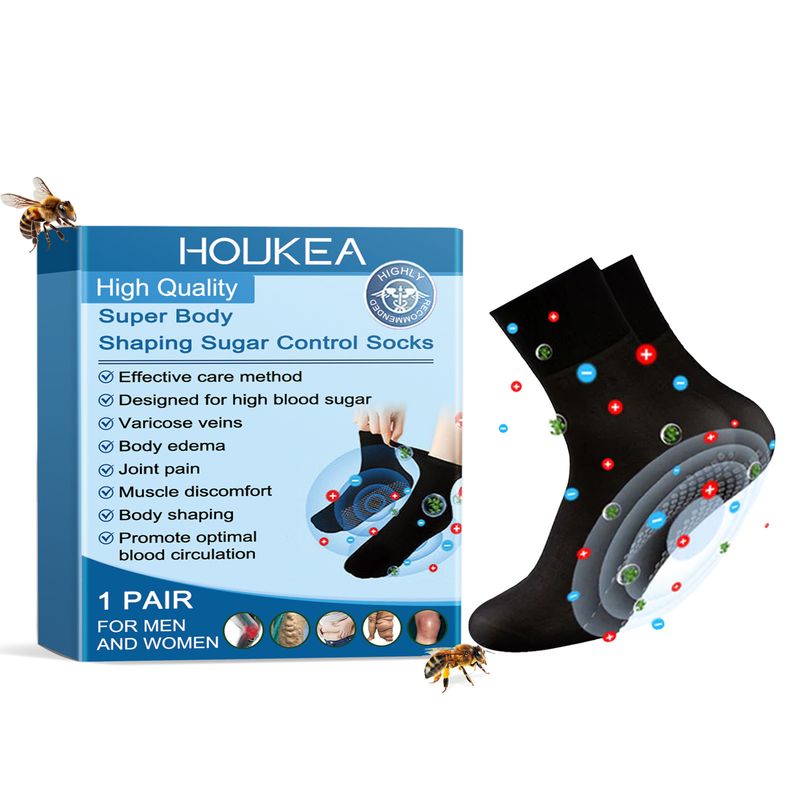 Chaussettes élastiques respirantes à carreaux de venin d'abeille Houkea pour massage des pieds, douces et respectueuses de la peau, pour soins du corps secs_voghion.com