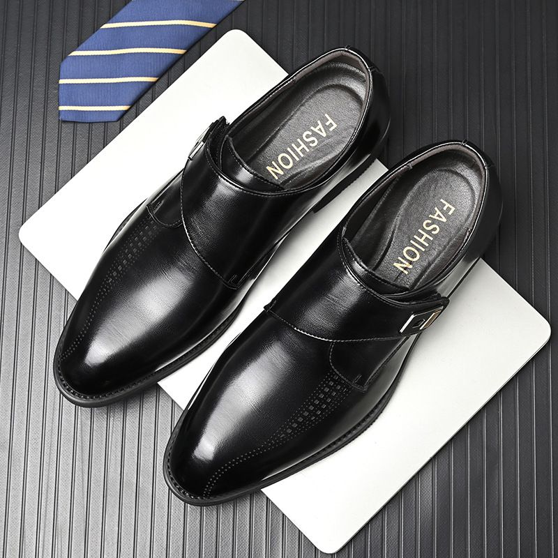 Regal Footwear Slip-On Magic Tape For Men, Suit Formal Business Casual Genuine Leather British Style High-End Black Men's Shoes_voghion.com