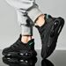 Schwarze Herren-Sneaker mit dicker, gepolsterter Sohle, stoßdämpfend, atmungsaktiv, geruchshemmend, rutschfest, weiche Sohle – ideal als Freizeit- oder Laufschuh._voghion.com