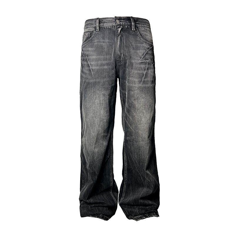 Abbigliamento maschile retrò blu scuro Lightning Cracked Jeans per uomo e donna Pantaloni larghi a gamba larga Pantaloni svasati dritti lavati_voghion.com