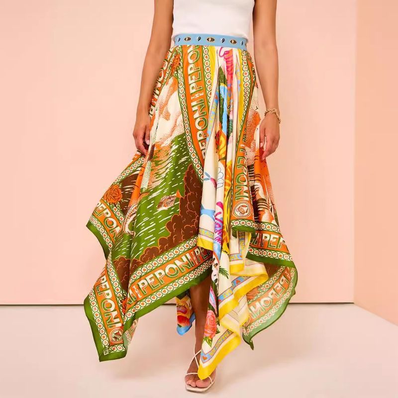 Women's casual fashion all-match irregular skirt printed skirt_voghion.com